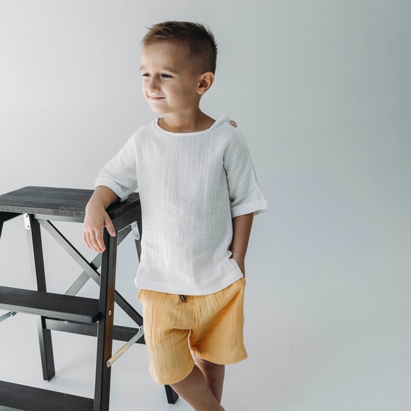 Organic Muslin Unisex Kids Set for summer T-Shirt with Shorts or Pants Sizes - Picture 10 of 13